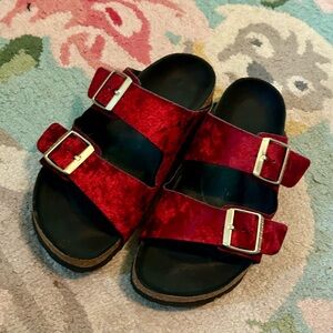 Birkenstock Red Velvet Arizona Sandals 39